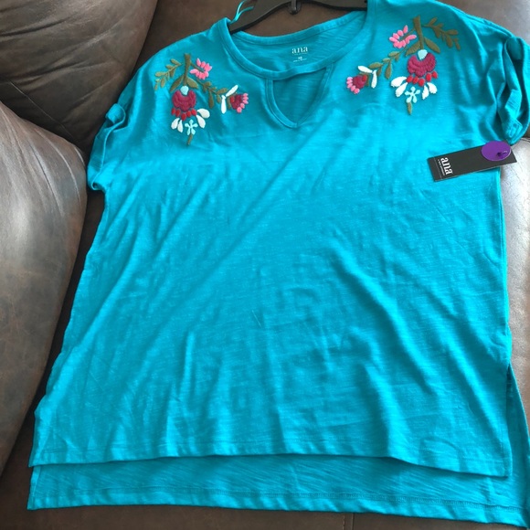 A.N.A FLUTTER SLV TEE bLUE COLOR - Picture 2 of 4